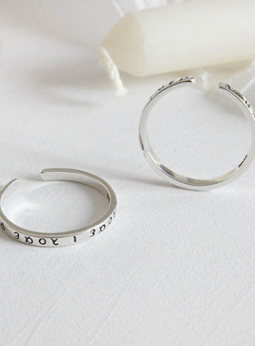 日韩风潮人个性希腊字母戒指泰银做旧迷你指环开口戒指女复古饰品