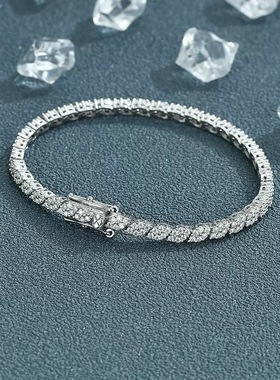 LUCKJAY S925纯银莫桑钻情侣手链男女棱形满钻轻奢高级感送人礼物