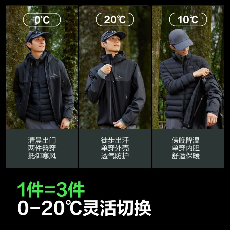 明星同款波司登秋季户外三合一防风防水冲锋衣鹅绒羽绒服男女同款