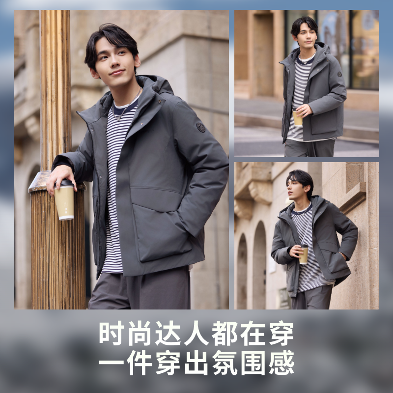 波司登户外冬季男一手长经典休闲工装大口袋羽绒服外套男