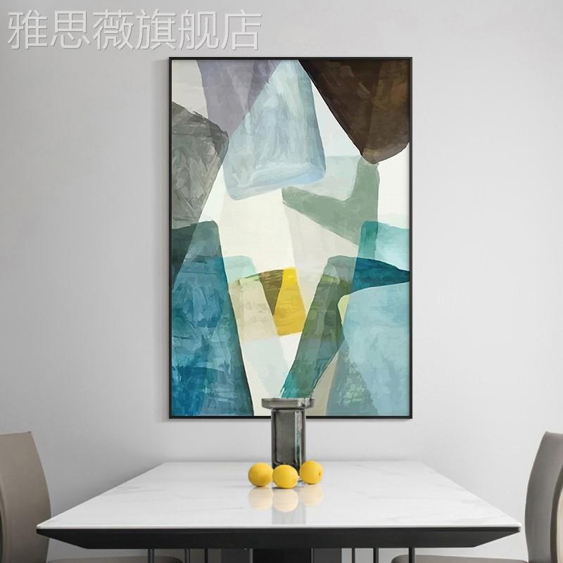 网红北欧玄关装画绿色抽象客饰厅挂画艺术餐壁画厅几何轻奢墙画背-图1