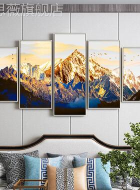 网红背靠金山饰客厅装三珠穆朗峰新中式挂画玛酒店风景无画水靠联