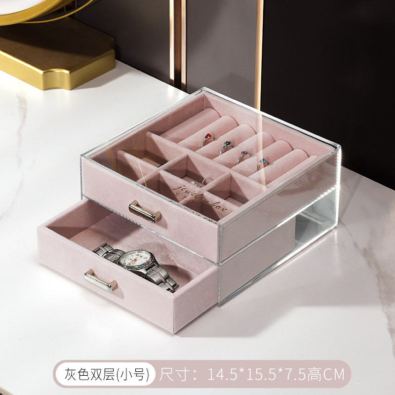 亚克力首饰盒居家卧室宿舍收纳绒布抽屉盒防尘收纳饰品可随身携带,淘宝优惠券,粉丝福利购,淘宝优惠卷