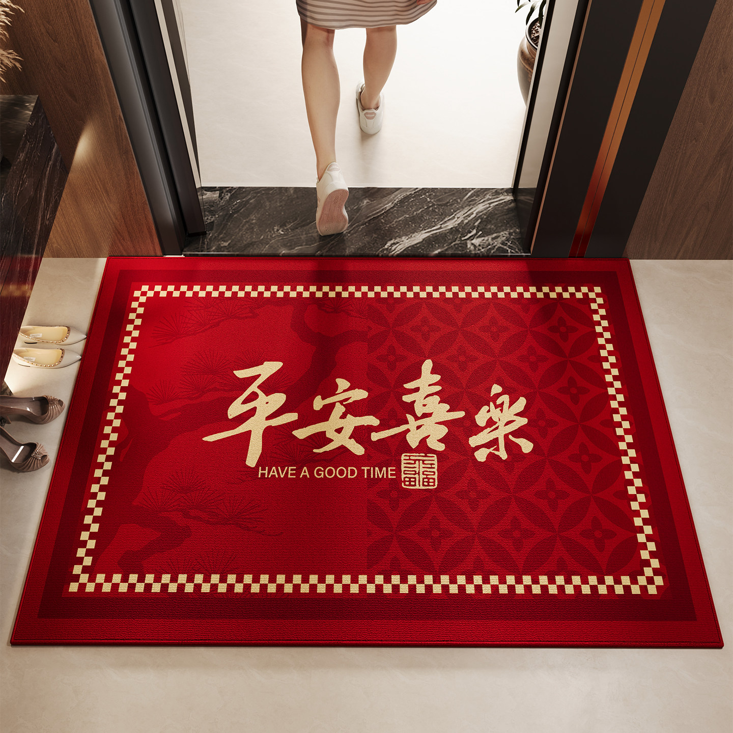 红色喜庆地垫入户门垫玄关大门口进门脚垫子2026新款防滑除尘地毯,淘宝优惠券,粉丝福利购,淘宝优惠卷