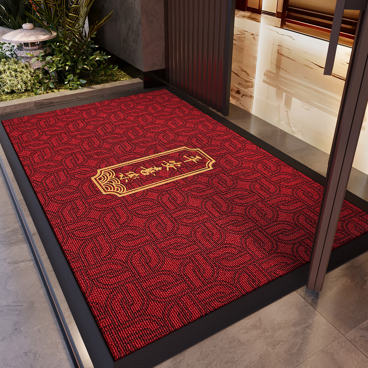High-end villa red entrance door floor mat