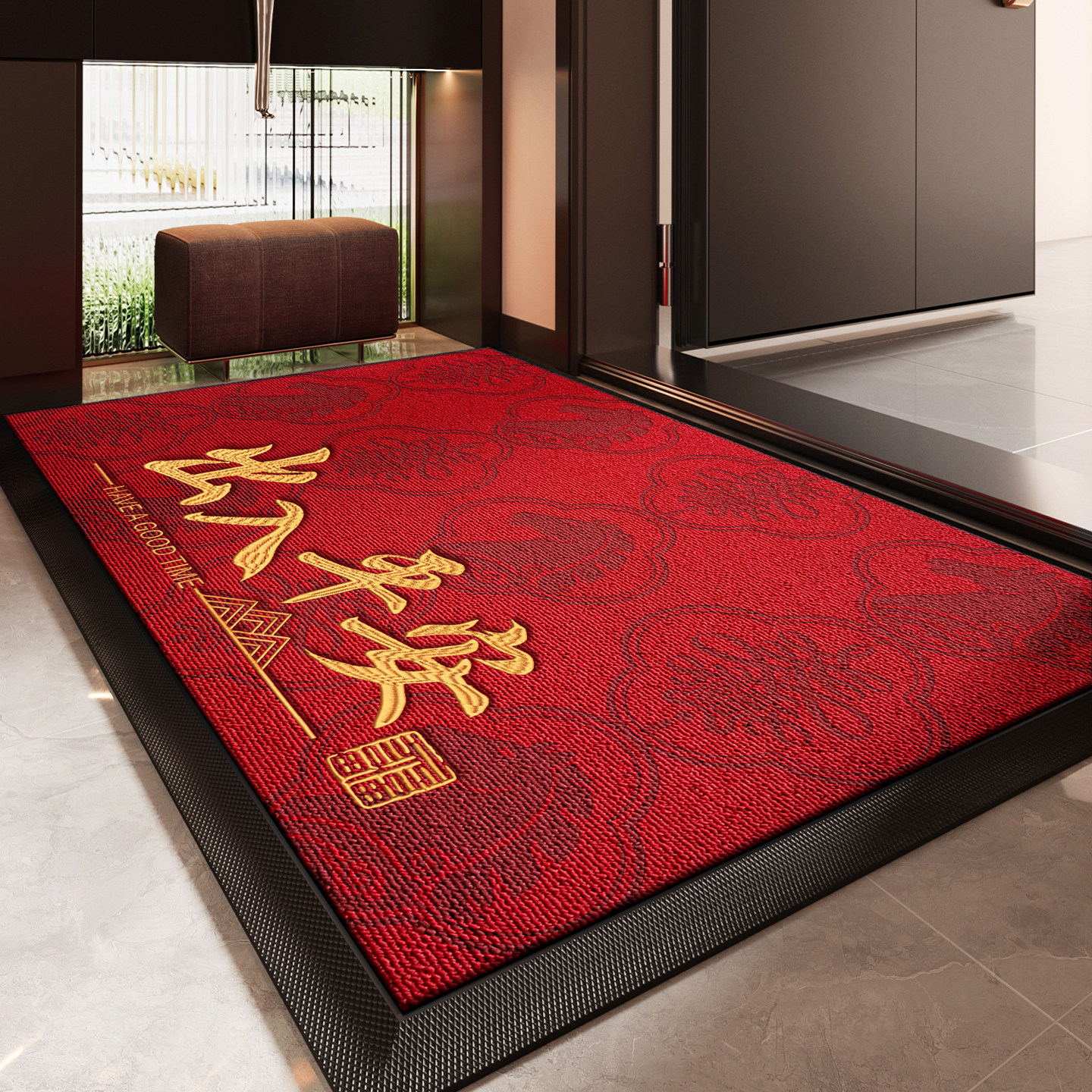 红色喜庆新年入户门地垫玄关大门口进门防滑耐脏除尘脚垫家用室外,淘宝优惠券,粉丝福利购,淘宝优惠卷