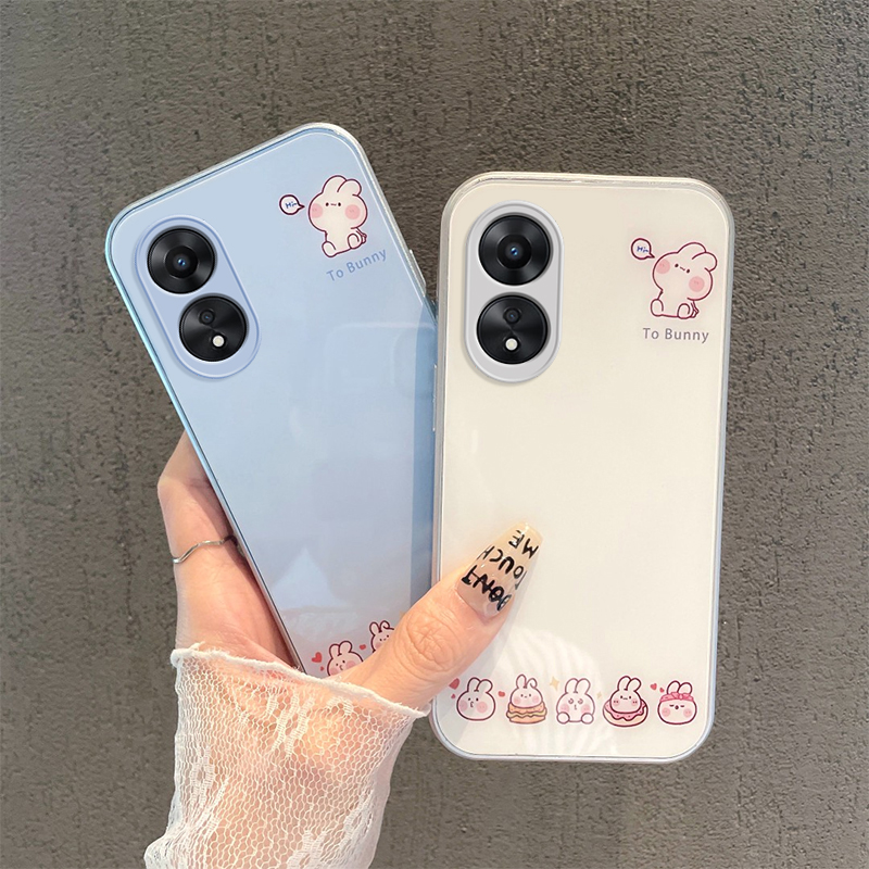 适用于OPPOA2x新款手机壳时尚创意卡通简约卖萌兔子OPPOPJS110金属漆玻璃保护套全包防摔壳 - 图1