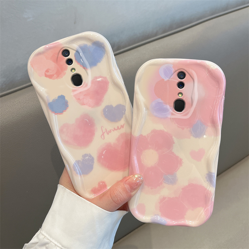 适用于OPPOA9小清新手机壳时尚奶油纹波浪边粉色爱心花朵OPPOA9x创意硅胶保护套镜头全包防摔壳 - 图1