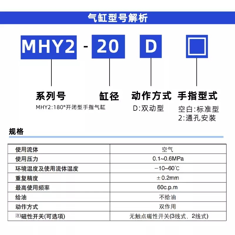 SMC型手指气缸MHY2-L2-Z2-T2-W2-MRHQ-10D/16D/20D/25D/32D夹爪 - 图2