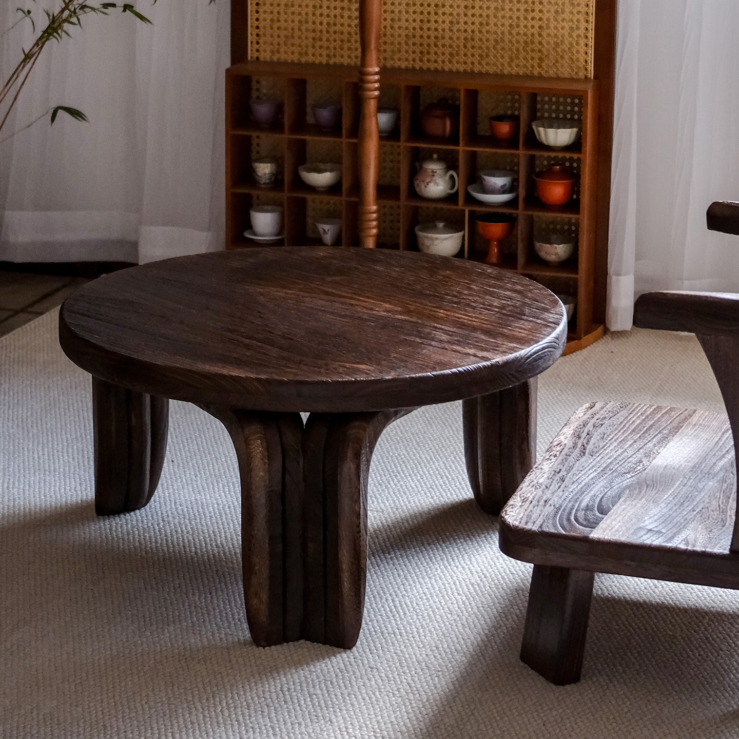 实木飘窗桌子阳台矮桌禅意民宿小炕桌地台中式复古圆桌榻榻米茶几 - 图2