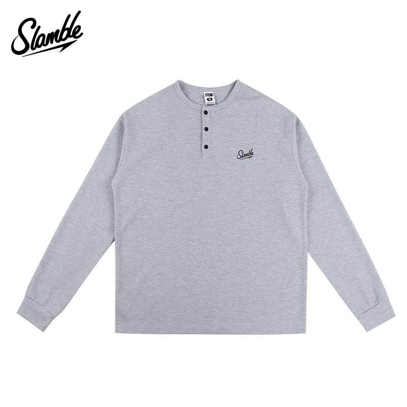 SLAMBLE秋季新款华夫格亨利领休闲运动男女长袖T恤套头上衣美式,淘宝优惠券,粉丝福利购,淘宝优惠卷