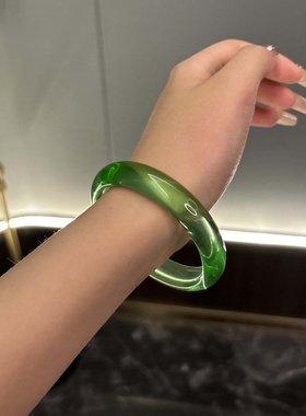 【贵妃】纯天然原石帝王绿色水晶手镯女白月光玉髓高冰种手串手链