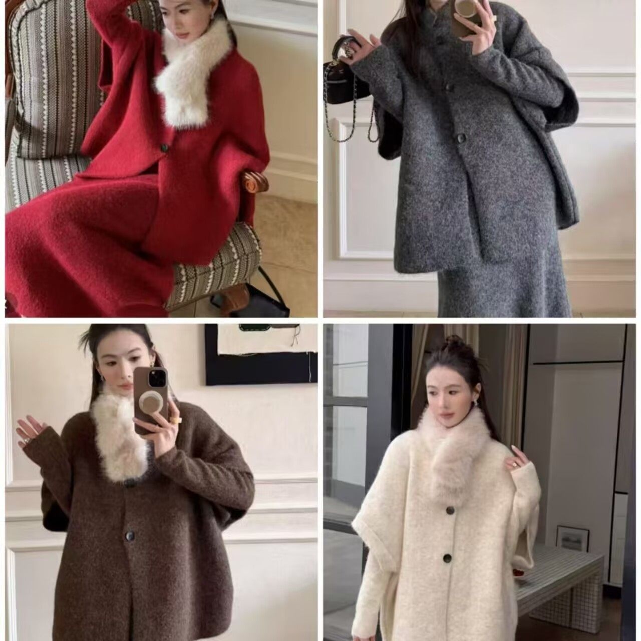 韩系气质巨好看穿搭新款开衫外套内搭连衣裙毛领女秋冬三件套,淘宝优惠券,粉丝福利购,淘宝优惠卷