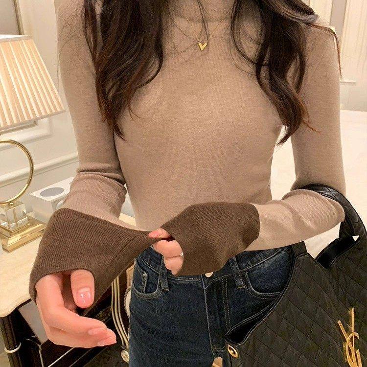 巨好看撞色长袖针织衫内搭秋冬印花卡通修身半高领打底毛衣女上衣,淘宝优惠券,粉丝福利购,淘宝优惠卷