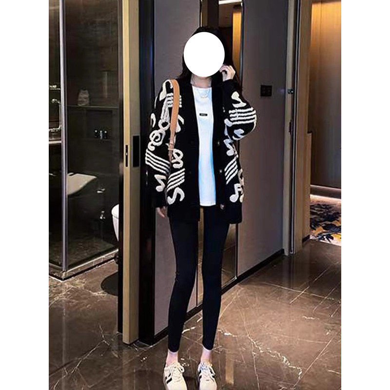 慵懒风时尚中长版针织衫女秋冬季毛衣开 衫外套黑色长袖上衣外套,淘宝优惠券,粉丝福利购,淘宝优惠卷