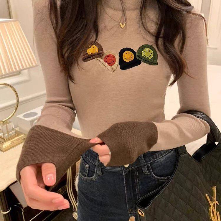 巨好看撞色长袖针织衫内搭秋冬印花卡通修身半高领打底毛衣女上衣,淘宝优惠券,粉丝福利购,淘宝优惠卷