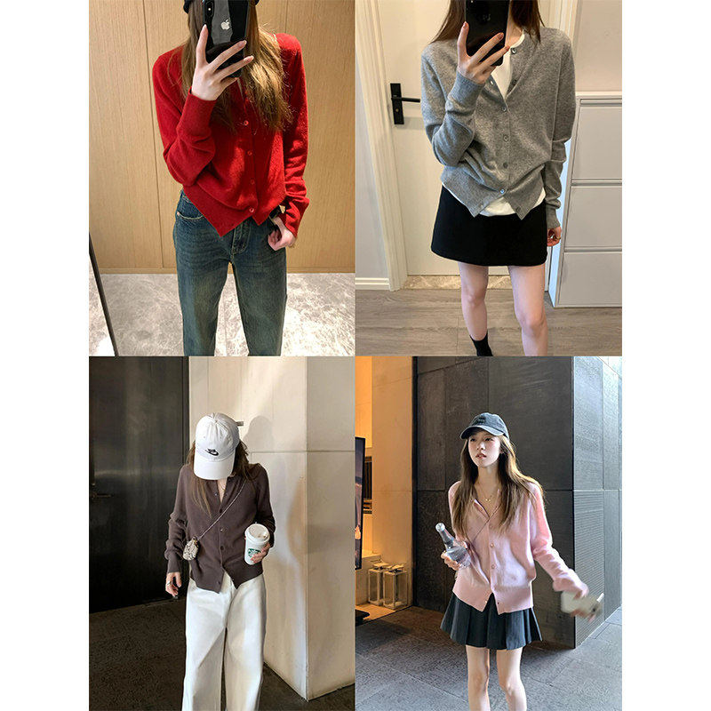 安可拉红长袖针织开 衫女早春季设计感韩系小众宽松毛衣内搭打底,淘宝优惠券,粉丝福利购,淘宝优惠卷