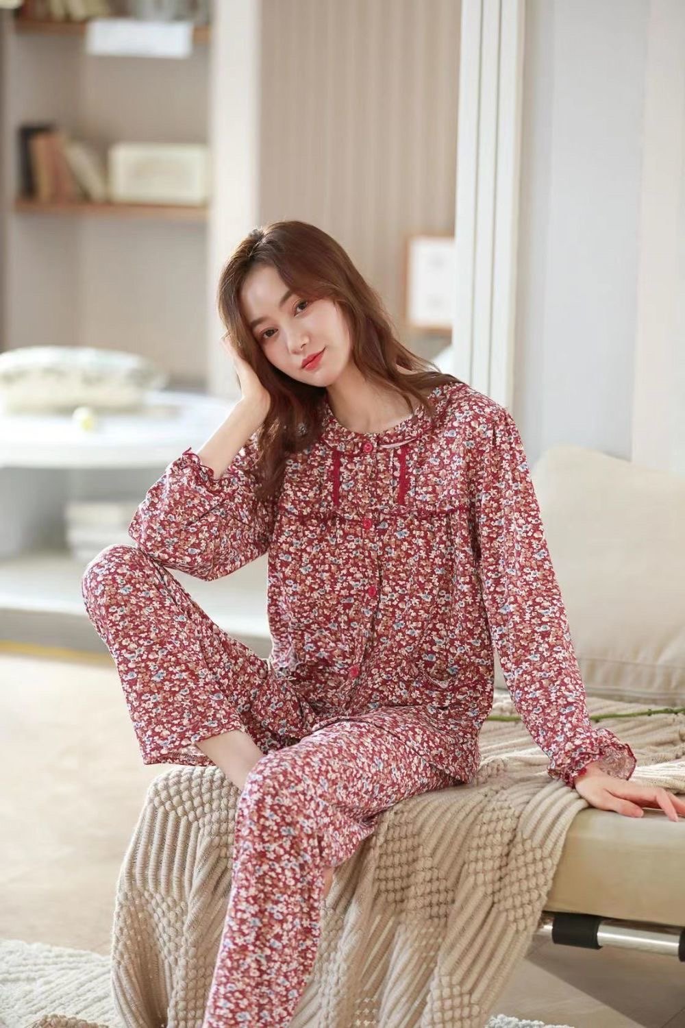 睡衣女士春秋款纯棉长袖家居服秋冬季中年妈妈大码可外穿全棉套装,淘宝优惠券,粉丝福利购,淘宝优惠卷