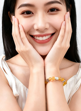 和猫S999银手链招财猫转运黄水晶绿幽灵白水晶手串情侣礼物送女友