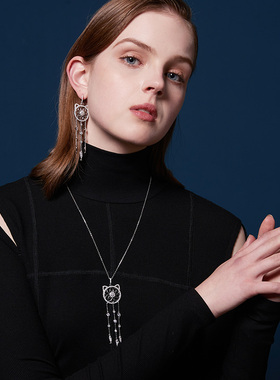 和猫纯银项链女高级设计感毛衣链