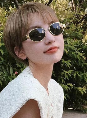 LISA同款金属小框椭圆墨镜猫眼太阳镜女夏复古高级感高档太阳眼镜