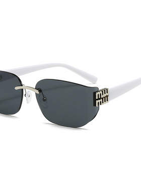 新款miu缪家时尚墨镜女高级感y2k曲面镜片墨镜无框切边太阳眼镜男
