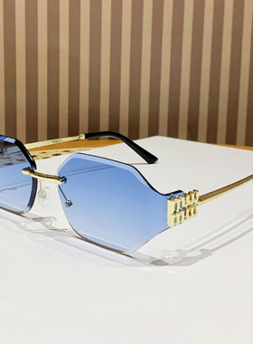 miu谬家金属太阳镜女士无框曲面时尚墨镜高档潮流小框太阳眼镜男