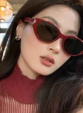 韩系红色墨镜2025新款高级感时尚太阳镜女猫眼防紫外线大框显脸小