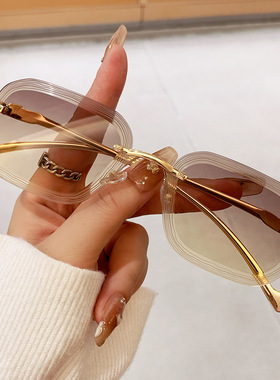 欧美时尚遮阳眼镜豹子头金属框架奢华墨镜女无框年轮镜片太阳眼镜