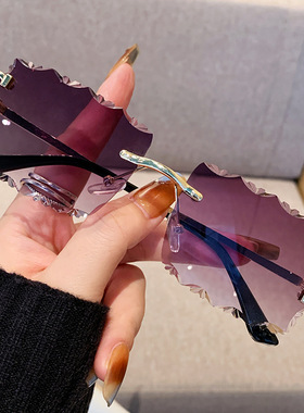 2025新款太阳镜金属架齿状花纹镜片方形无框眼镜男女墨镜大牌平替