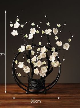 仿真花腊梅花单支假花干花现代简约中式家居客厅玄关插花铁艺摆件