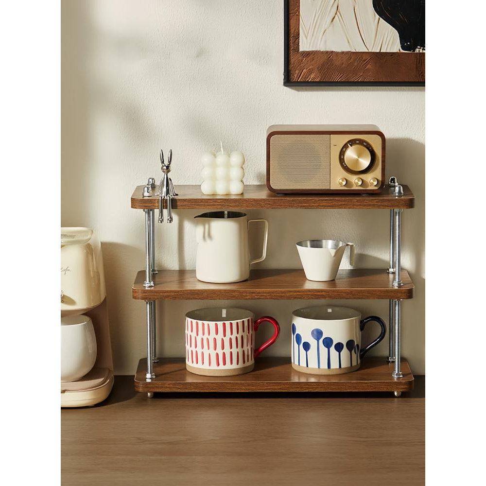 COCO 中古风茶杯架厨房置物架台面办公隔层桌面新中式收纳架子 ·,淘宝优惠券,粉丝福利购,淘宝优惠卷