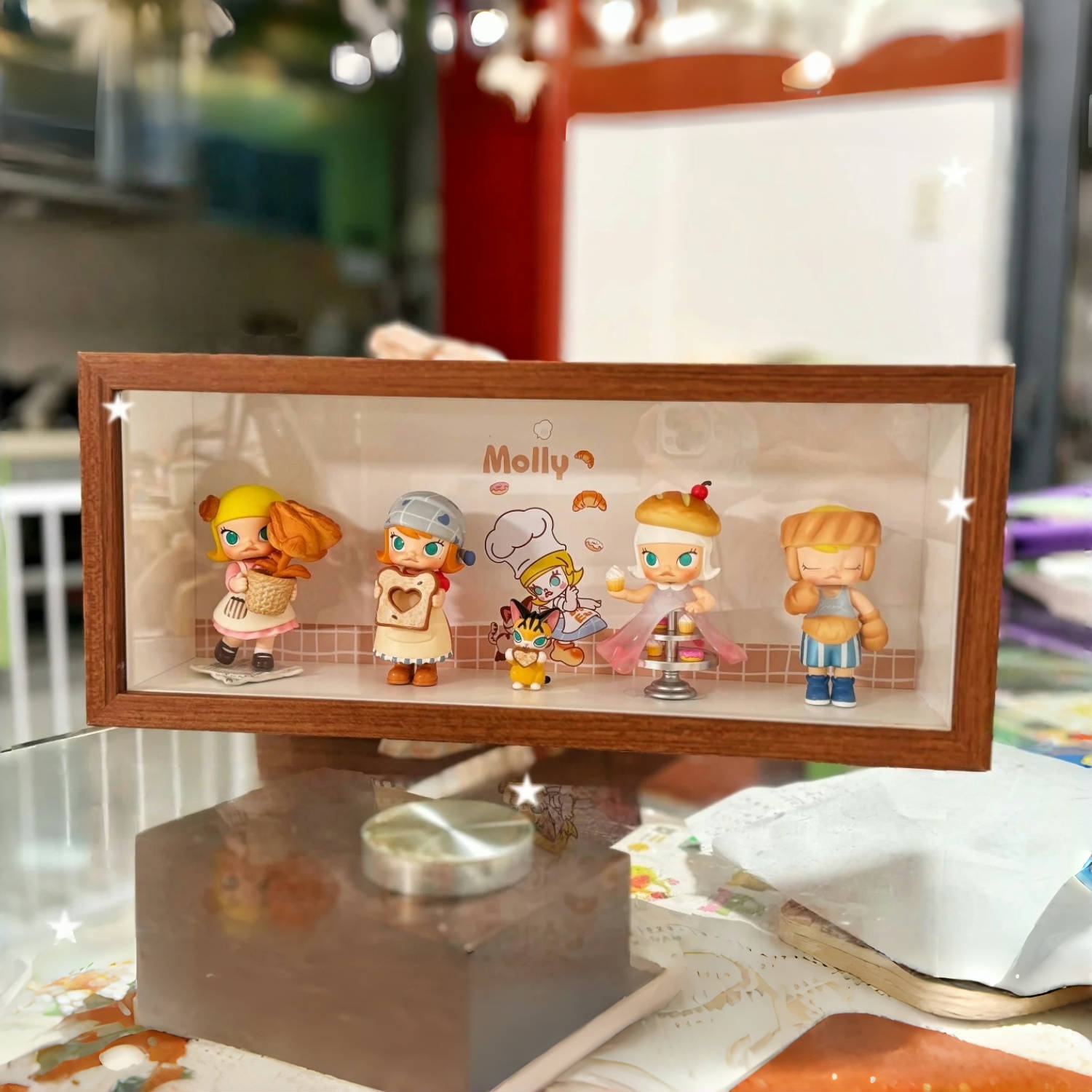 Bubble Mart molly bread head blind box display box hand-held storage box jasmine display frame dust-proof photo frame