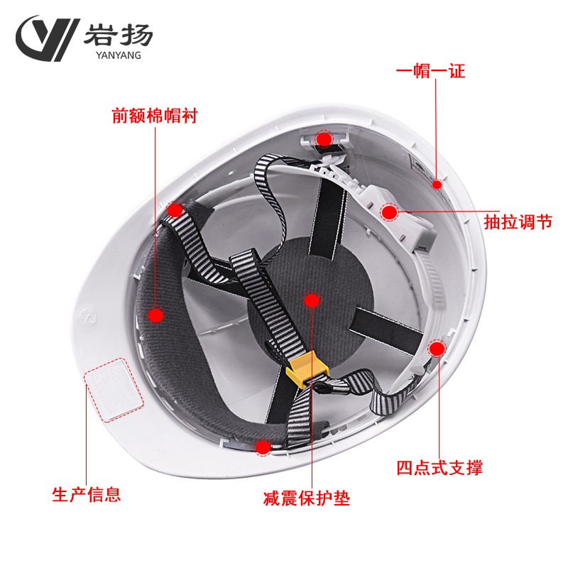 岩扬安全帽工地国标加厚透气电力工程施工领导男白色头盔定制印字 - 图2