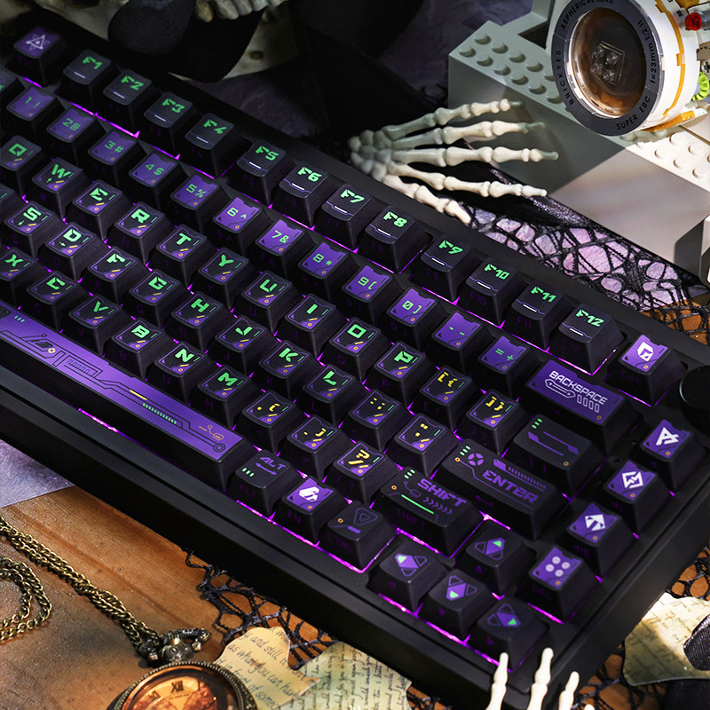 骆砾紫电暗影侧刻透光初号机键帽原厂全五面热升华pbt机械键盘帽 - 图3