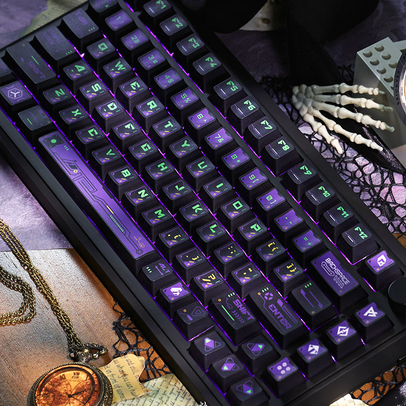 骆砾紫电暗影侧刻透光初号机键帽原厂全五面热升华pbt机械键盘帽 - 图2