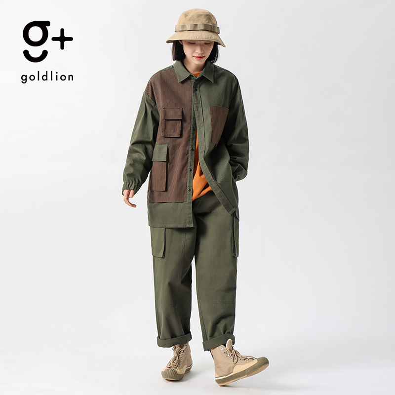 金利来 g+阿美咔叽风大贴袋工装长裤直筒阔腿裤子男 - 图1