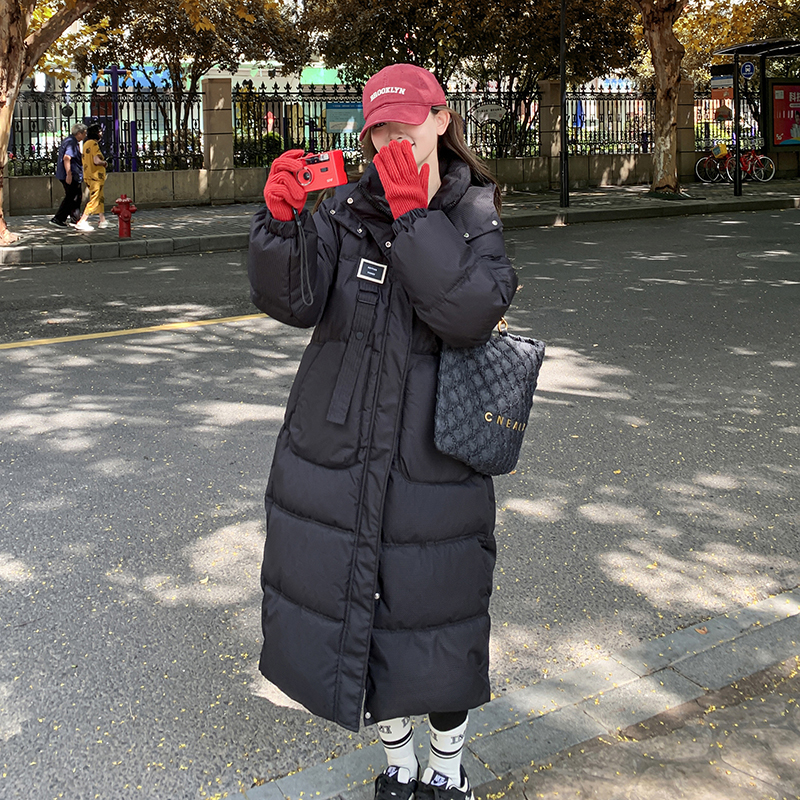 冬季新款棉服女韩版宽松中长过膝羽绒棉衣小个子活帽加厚棉袄外套 - 图0