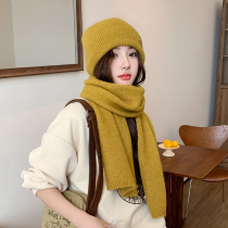 2023 New Pure Color Scarf Hats Two Sets Women Winter Korean Version 100 Hitch Warm Knit Wool Blend Round Neck