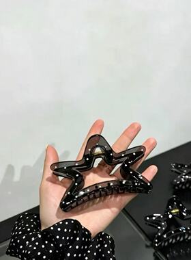 韩系复古风透黑色波点星星抓夹气质百搭盘发鲨鱼夹感大号发抓