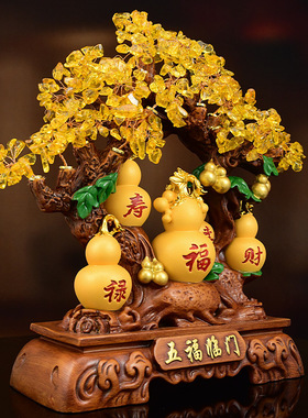 五福临门招财葫芦摆件家居客厅玄关水晶树装饰品搬家乔迁新居礼物