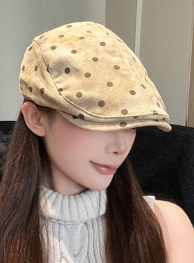 复古波点贝雷帽秋冬显脸小
