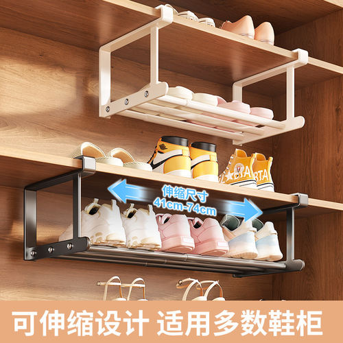 轻奢收纳鞋架家用鞋柜伸缩分层隔板创意挂式悬挂拖鞋置物架省空间 - 图1