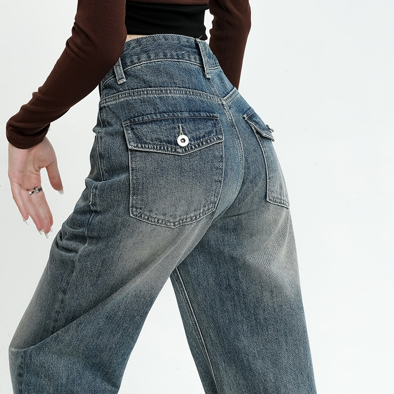 kro复古做旧水洗高腰直筒牛仔裤 KRO牛仔裤