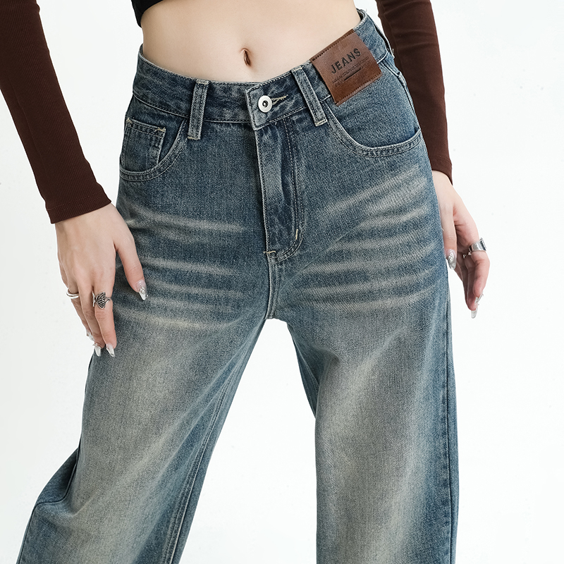 kro复古做旧水洗高腰直筒牛仔裤 KRO牛仔裤