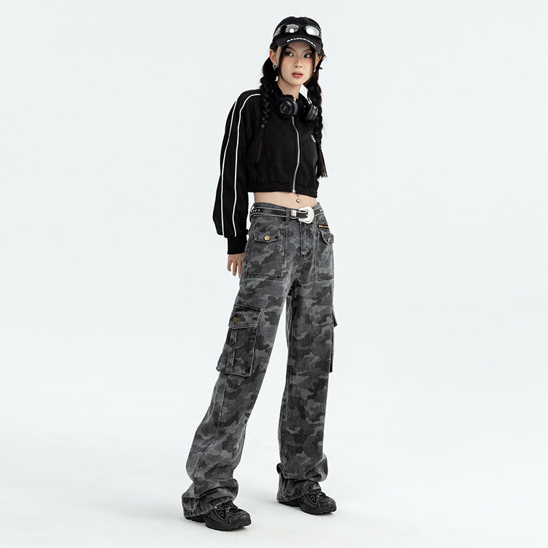 kro美式迷彩工装裤女2023新款长裤 KRO牛仔裤