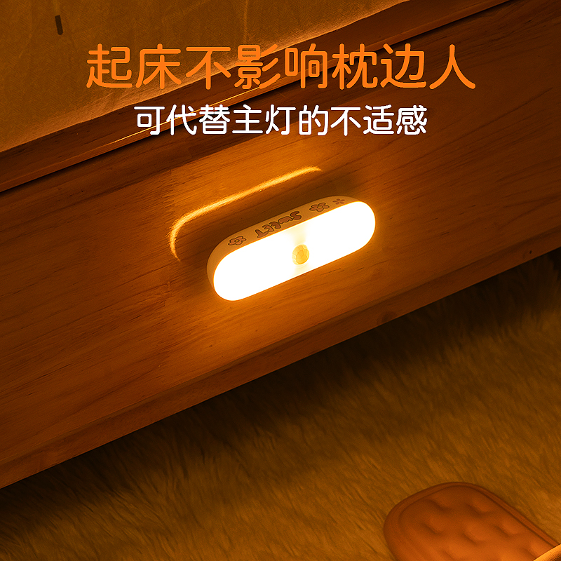 无线人体感应灯起夜走廊过道楼梯衣柜卧室床头护眼智能充电小夜灯