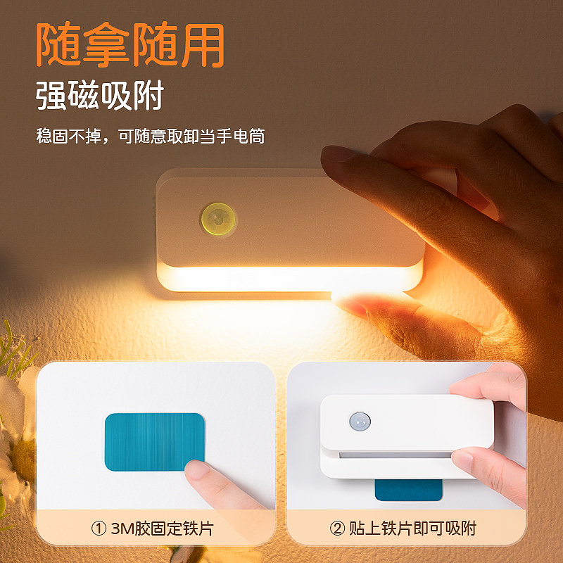 侧发光起夜自动人体感应灯人来即亮人走即灭楼道充电小夜灯入户门