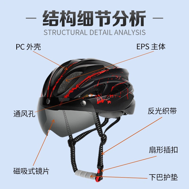 公路车带风镜自行车男款一体骑行头盔超轻透气防晒男女通用安全帽 - 图2