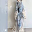 原创汉服女【冷月】魏晋风交领直裾齐腰蓝色古装战国袍超仙气套装